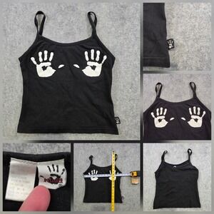 Vintage Mudd Tank Top Womens M/L Black Handprint Graphic Camisole Stretchy Strap
